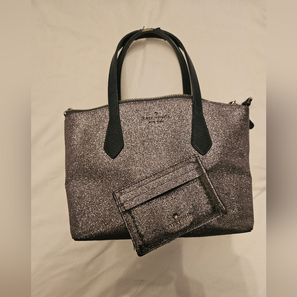 Kate Spade Joeley Glitter Satchel Navy Blue  With Card Holder